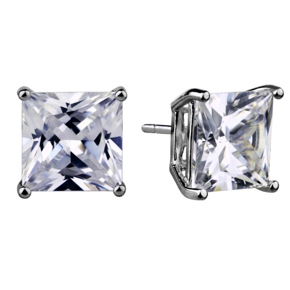 NEW Diamond Sterling Silver Stud Earrings